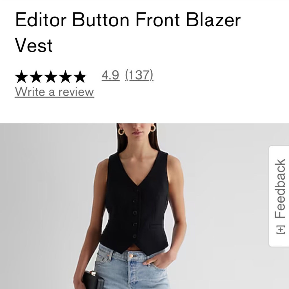 NWOT Express Black Editor Button Front Blazer Vest in XS